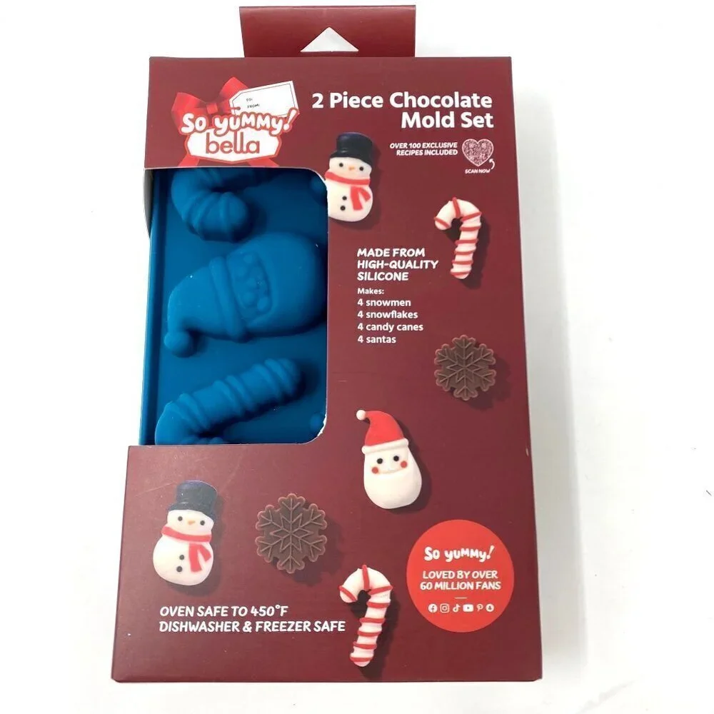 So Yummy Bella 2pc Chocolate Mold Set Snowman Santa Snowflakes Candy Canes